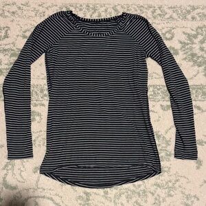 Lululemon Athletica Dark Gray and White Striped Long Sleeve Top